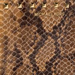 Pre Owned MICHAEL Michael Kors Tan/Black Python Effect Patent Leather Medium Selma Crossbody Bag