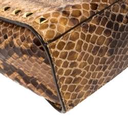 Pre Owned MICHAEL Michael Kors Tan/Black Python Effect Patent Leather Medium Selma Crossbody Bag