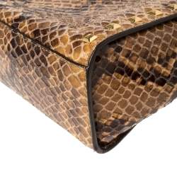 Pre Owned MICHAEL Michael Kors Tan/Black Python Effect Patent Leather Medium Selma Crossbody Bag