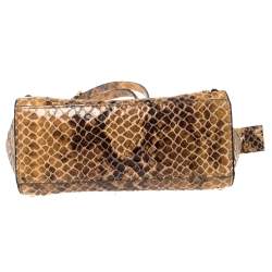 Pre Owned MICHAEL Michael Kors Tan/Black Python Effect Patent Leather Medium Selma Crossbody Bag