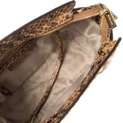 Pre Owned MICHAEL Michael Kors Tan/Black Python Effect Patent Leather Medium Selma Crossbody Bag