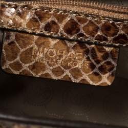 Pre Owned MICHAEL Michael Kors Tan/Black Python Effect Patent Leather Medium Selma Crossbody Bag