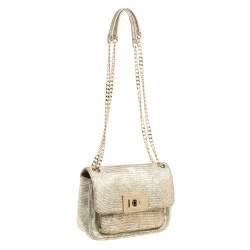 Pre Owned  Michael Kors Metallic Gold Lizard Embossed Leather Turnlock Crossbody Bag