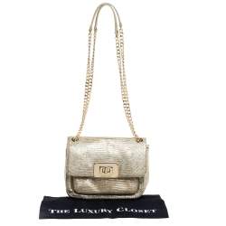 Pre Owned  Michael Kors Metallic Gold Lizard Embossed Leather Turnlock Crossbody Bag