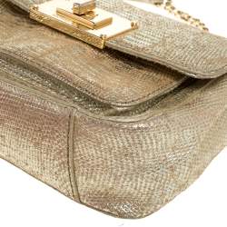 Pre Owned  Michael Kors Metallic Gold Lizard Embossed Leather Turnlock Crossbody Bag
