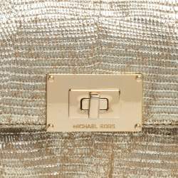 Pre Owned  Michael Kors Metallic Gold Lizard Embossed Leather Turnlock Crossbody Bag