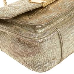 Pre Owned  Michael Kors Metallic Gold Lizard Embossed Leather Turnlock Crossbody Bag