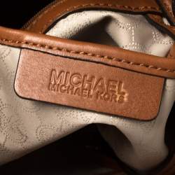 Pre Owned MICHAEL Michael Kors Brown/Tan Signature Coated Canvas and Leather Jet Set Drawstring Bag