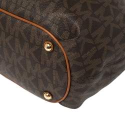 Pre Owned MICHAEL Michael Kors Brown/Tan Signature Coated Canvas and Leather Jet Set Drawstring Bag