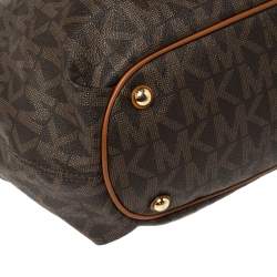 Pre Owned MICHAEL Michael Kors Brown/Tan Signature Coated Canvas and Leather Jet Set Drawstring Bag