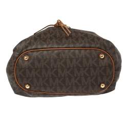 Pre Owned MICHAEL Michael Kors Brown/Tan Signature Coated Canvas and Leather Jet Set Drawstring Bag