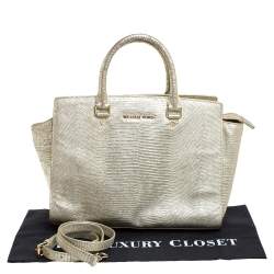 Pre Owned حقيبة يد مايكل مايكل كورس متوسطة جلد نقش سحلية ذهبية ميتالك 