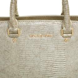 Pre Owned حقيبة يد مايكل مايكل كورس متوسطة جلد نقش سحلية ذهبية ميتالك 