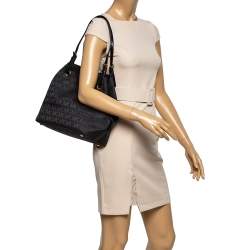 Pre Owned MICHAEL Micheal Kors Black Signature Canvas and Leather Jet Set Tote