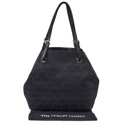Pre Owned MICHAEL Micheal Kors Black Signature Canvas and Leather Jet Set Tote