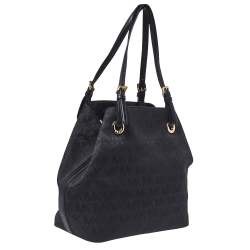 Pre Owned MICHAEL Micheal Kors Black Signature Canvas and Leather Jet Set Tote