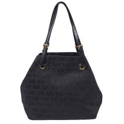 Pre Owned MICHAEL Micheal Kors Black Signature Canvas and Leather Jet Set Tote