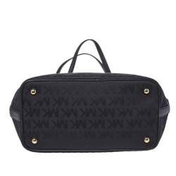 Pre Owned MICHAEL Micheal Kors Black Signature Canvas and Leather Jet Set Tote