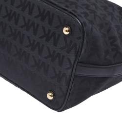 Pre Owned MICHAEL Micheal Kors Black Signature Canvas and Leather Jet Set Tote