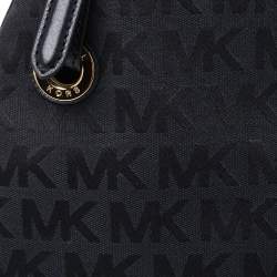 Pre Owned MICHAEL Micheal Kors Black Signature Canvas and Leather Jet Set Tote