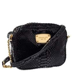 Pre Owned MICHAEL Michael Kors Black Snakeskin Effect Leather Crossbody Bag