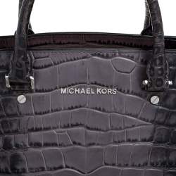 Pre Owned MICHAEL Michael Kors Grey/Black Croc Embossed Leather Large Selma Tote