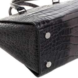 Pre Owned MICHAEL Michael Kors Grey/Black Croc Embossed Leather Large Selma Tote