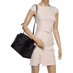 Pre Owned MICHAEL Michael Kors Grey/Black Croc Embossed Leather Large Selma Tote