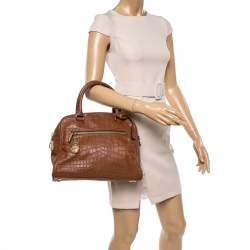 Pre Owned MICHAEL Michael Kors Brown Crocodile Embossed Leather Large Joan Satchel