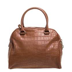 Pre Owned MICHAEL Michael Kors Brown Crocodile Embossed Leather Large Joan Satchel