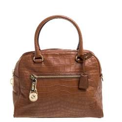 MICHAEL Michael Kors Brown Crocodile Embossed Leather Large Joan Satchel  MICHAEL Michael Kors | TLC