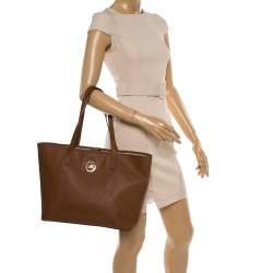 Pre Owned MICHAEL Michael Kors Brown Saffiano Leather Jet Set Travel Tote