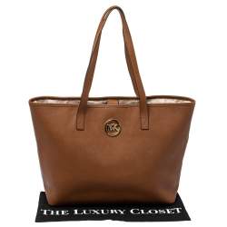 Pre Owned MICHAEL Michael Kors Brown Saffiano Leather Jet Set Travel Tote