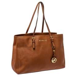 Pre Owned MICHAEL Michael Kors Brown Saffiano Leather Medium Jet Set Tote