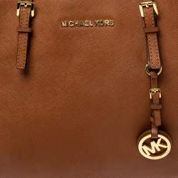 Pre Owned MICHAEL Michael Kors Brown Saffiano Leather Medium Jet Set Tote