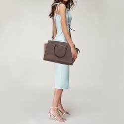 Pre Owned MICHAEL Michael Kors Dark Beige Leather Large Selma Tote