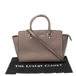 Pre Owned MICHAEL Michael Kors Dark Beige Leather Large Selma Tote