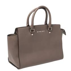 Pre Owned MICHAEL Michael Kors Dark Beige Leather Large Selma Tote