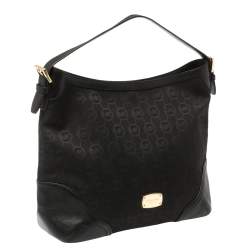 Pre Owned MICHAEL Michael Kors Black Signature Canvas and Leather Millbrook Hobo