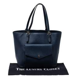 Pre Owned MICHAEL Michael Kors Navy Blue Leather Front Pocket Tote