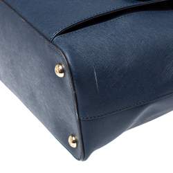 Pre Owned MICHAEL Michael Kors Navy Blue Leather Front Pocket Tote