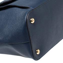 Pre Owned MICHAEL Michael Kors Navy Blue Leather Front Pocket Tote