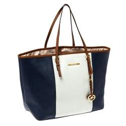 michael kors blue and white tote