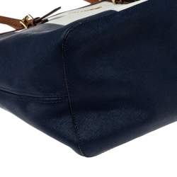 Pre Owned MICHAEL Michael Kors Blue/White Saffiano Leather Large Jet Set Travel Tote