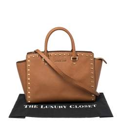 Pre Owned MICHAEL Michael Kors Brown Leather Selma Studded Tote