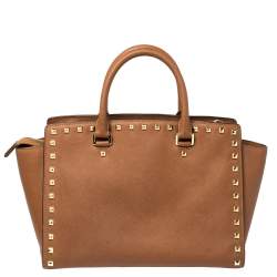 Pre Owned MICHAEL Michael Kors Brown Leather Selma Studded Tote
