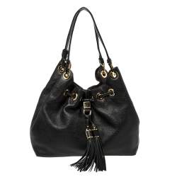 مملوكة مسبقًا MICHAEL Michael Kors Black Leather Camden Drawstring Hobo