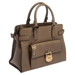 Pre Owned حقيبة ساتشل مايكل مايكل كورس أيما كبيرة جلد بيج داكنة 