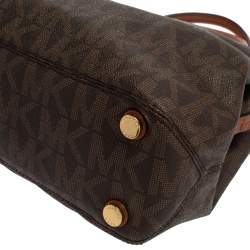 Pre Owned  حقيبة ساتشل مايكل مايكل كورس فلورنس جلد وكانفاس مقوى شهير بنية 