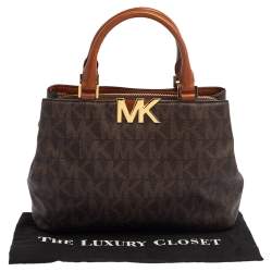 Pre Owned حقيبة ساتشل مايكل مايكل كورس فلورنس جلد وكانفاس مقوى شهير بنية 